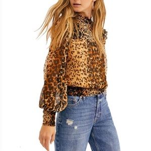 Free People Roma Printed Ruffle Blouse